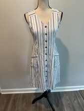 Loft White Black Stripe Button Up Sleeveless Pocket Dress Womens 4P NWT 4 Petite