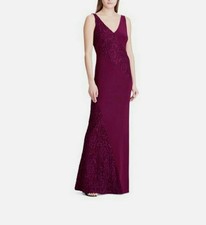 Lauren Ralph Lauren Payella Purple Floral Lace Stretch Gown Dress Size 10