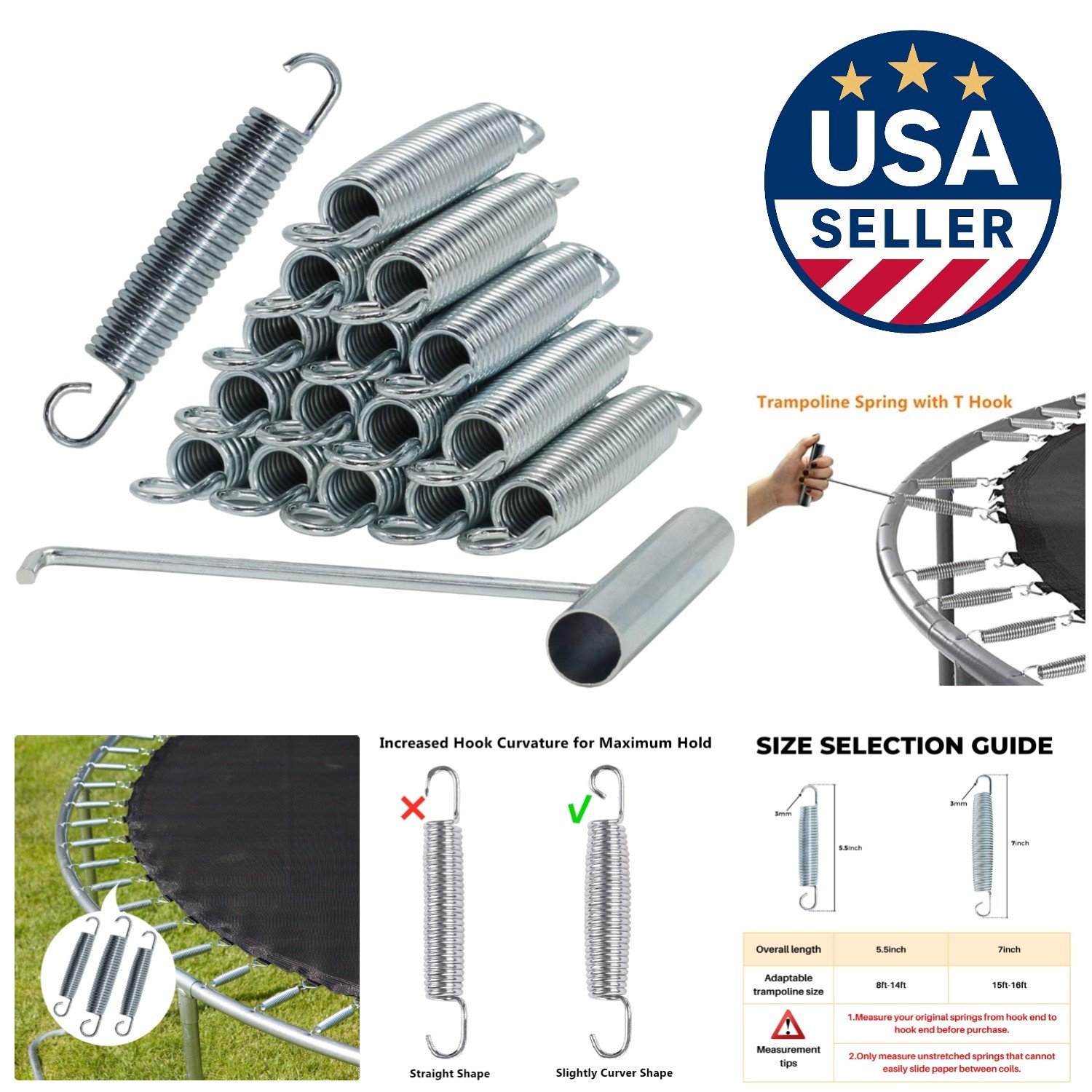 Replacement Trampoline Springs 5.5-7 Inch - Heavy Duty & Long Lasting (16 pcs)