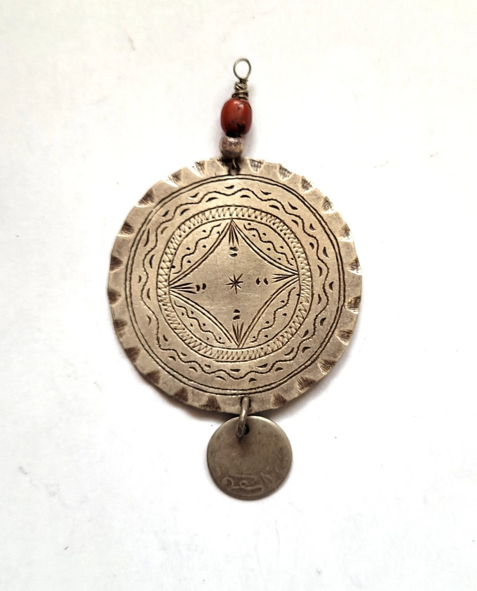 ANCIENNE FIBULE BERBÈRE Argent Massif Poinçon Tête D'africain 26 g