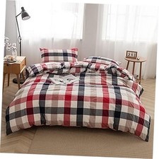 Bedding Duvet Cover Set100 Washed Cotton Duvet Cover Queen Blue Red Grid