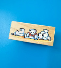 Tumbling Polar Bears Teddy Bear Border 100E Rubber Stamp All Night Media 2.5"X1"