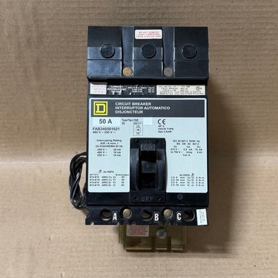 SQUARE D FAB FAB340501021 3 POLE 50 AMP 600V SHUNT Relabeled Circuit Breaker