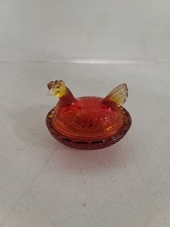 Small mini Vintage Amberina Glass Hen on Nest Salt Cellar 2.5" 2 1/2"