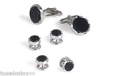 New Real Black Onyx Castle setting Silver Plated cufflinks studs 1 Yr GUARANTEE