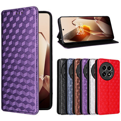 For OnePlus 13, Phone Case Fashion Grid Wallet Flip Leather Stand Cover