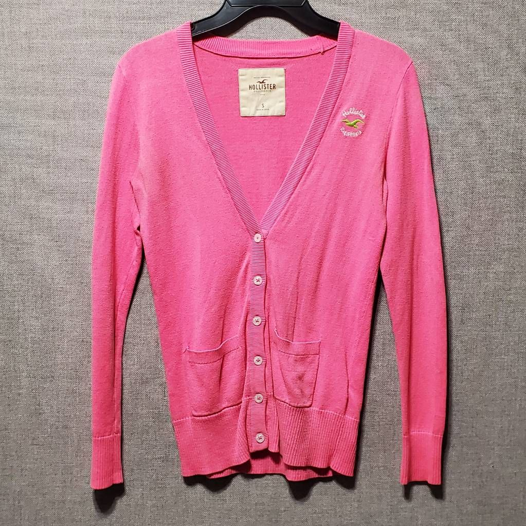 Hollister Womens Cardigan Sweater Pink Long Sleeve V Neck Tight