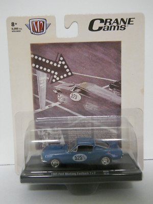 M2 Machines Crane Cams 1965 Ford Mustang Fastback 2+2 Blue Die Cast Car 1:64