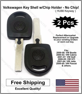 2pak: Volkswagen VW Aftermarket Key Shell w/Chip Holder! (No Transponder Chip)