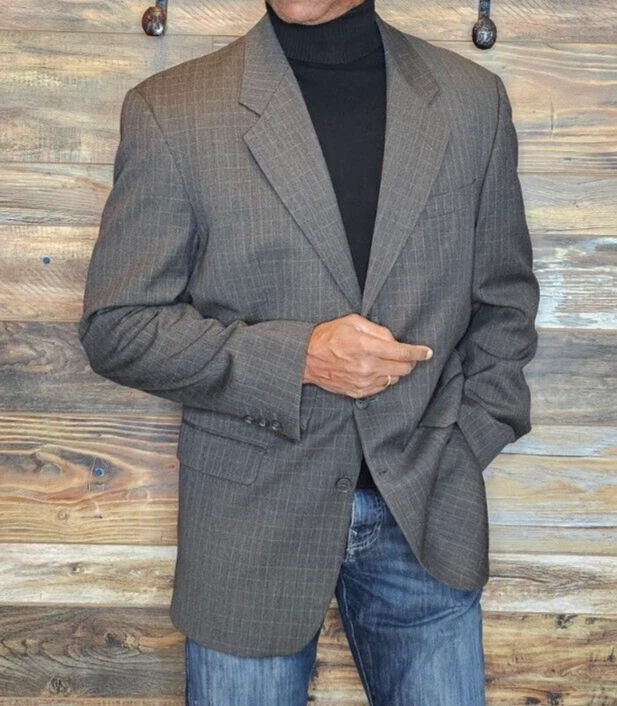 Chaqueta Blazer Yves Saint Laurent 100% Lana Taupe Cuadros Talla 43R Foto 4 de 4