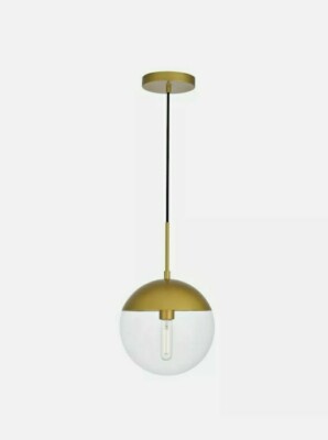Living District Eclipse 1 Light Pendant, Brass/Clear, 10'' - LD6037BR
