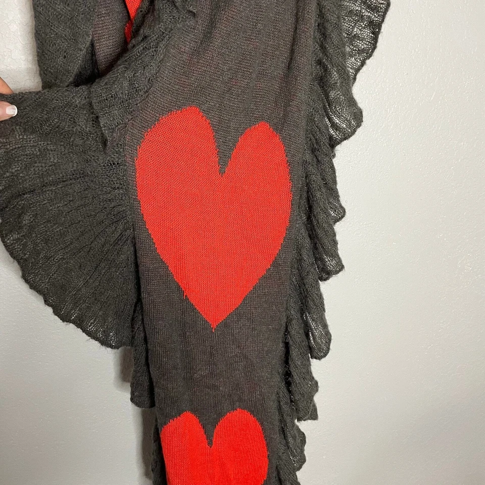 Wildfox Bufanda con Capucha Gris Rojo Corazones y Volantes Foto 4 de 4