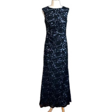 XSCAPE Women's Black Lace Floor Length Sleeveless Formal Evening Dress