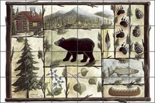 Rustic Bear Wildlife Lodge Kitchen Backsplash Tile Mural - Donna Jensen DJ033