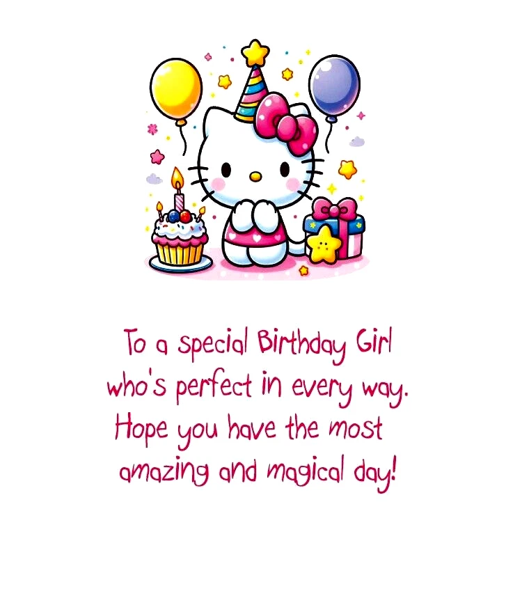 Tarjeta de cumpleaños Hello Kitty nombre personalizado y edad hecha a mano con verso en el interior Foto 2 de 4