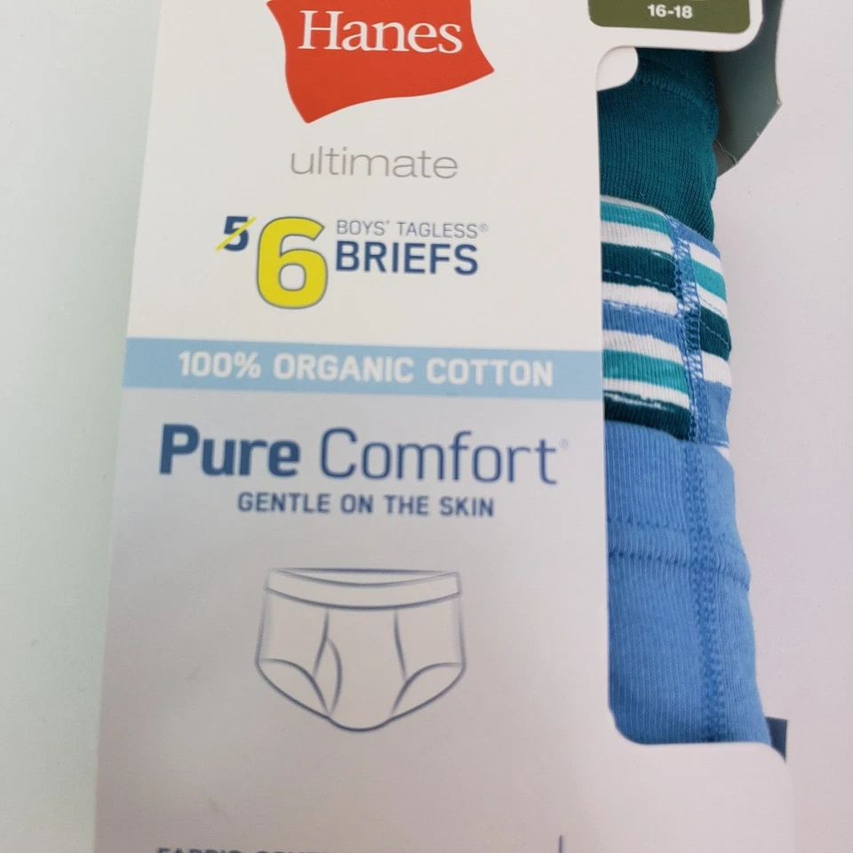 Hanes Ultimate Boys Sz XL 16-18 Organic Cotton Pure Comfort Brief Underwear 6 Pr - Image 3 of 4