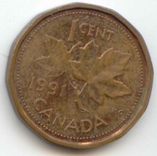 Canada 1991 Penny Canadian 1 Cent Maple Leaf 1c Exact Coin