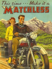 Vintage Matchless motorcycle poster ad reproduced on steel sign biker decor