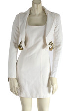 White Linen Long Sleeve 2 Layered Zipper Mini Dress Size 36