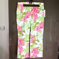 Willi Smith Size 6 Green And Pink Leaf Print Capris Msrp $49.50 Willi Smith Size 6 Green And Pink Leaf Print Capris Msrp $49.50