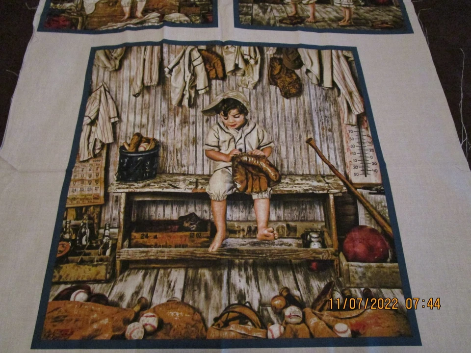 PLAY BALL FABRIC VINTAGE SEPAI ELIZABETH STUDIOS COTTON FABRIC PANEL 44" X36" - Image 3 of 4