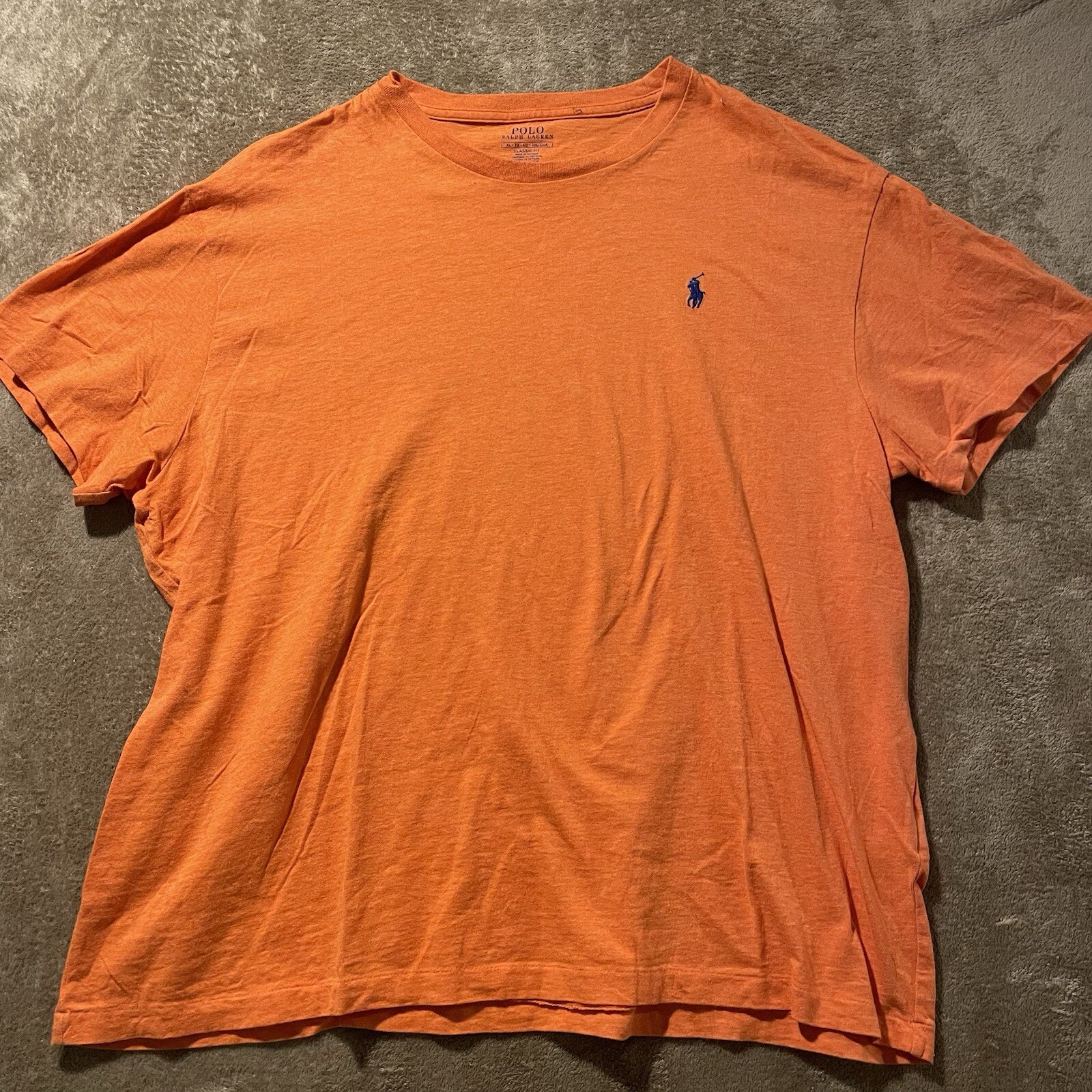 Polo Ralph Lauren Tshirt Uomo Tg XL Vestibilità Classica Arancione Blu Navy Pony Girocollo