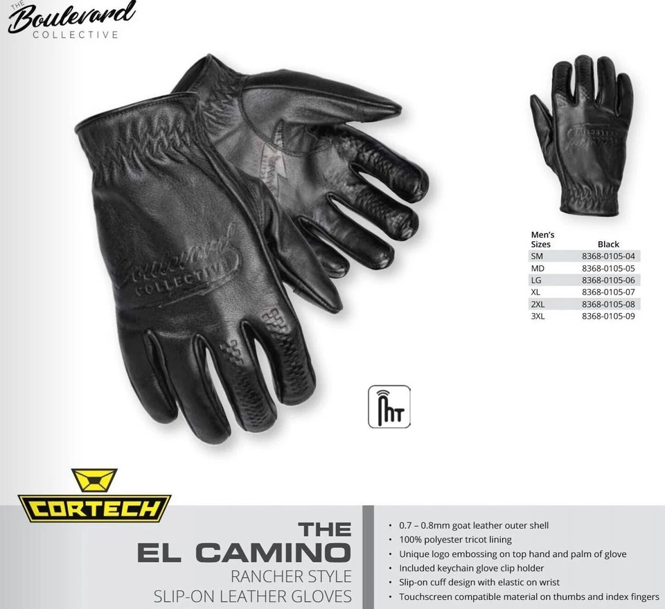 Luvas de couro premium para motocicleta, luva estilo rancher El Camino, slip-on, preta - Imagem 3 de 4