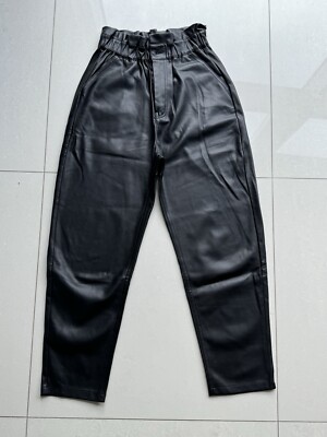 ZARA Faux Leather High Waisted Paper Bag Joggers size 34 02 XS