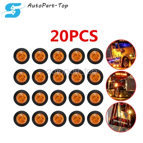 20X Amber 3/4"Round LED Bullet Clearance Side Marker Lights Fit Truck Trailer