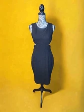 Calvin Klein 10 Dual Side Cutout Textured Mid Length Zip-Up Sheath Dress In Blk