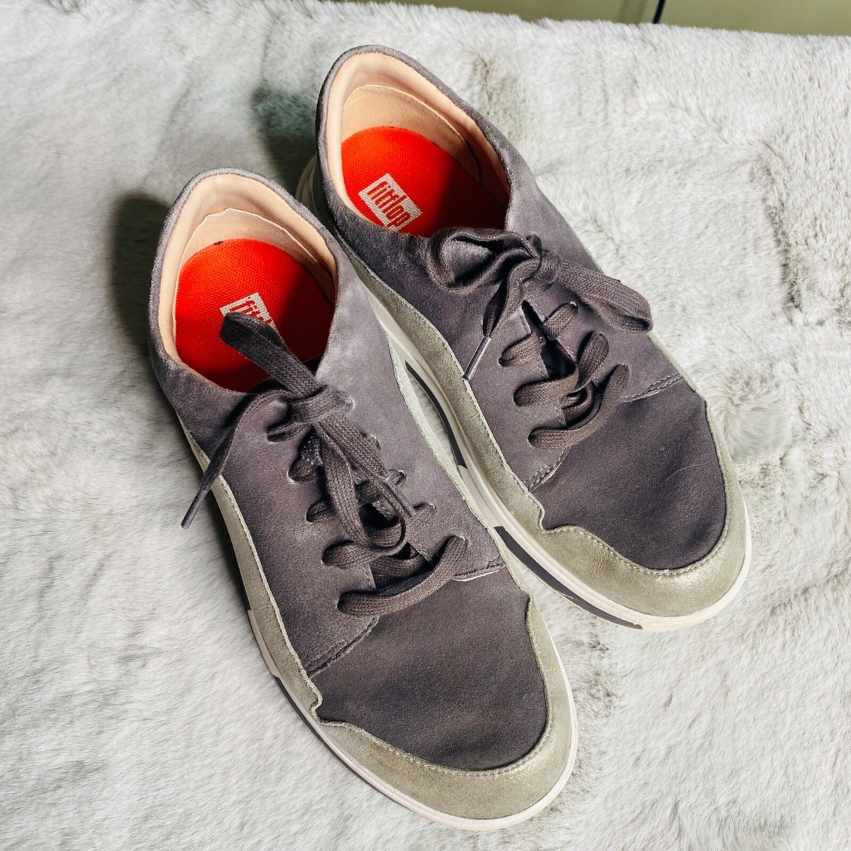 FitFlop Shoes Womens Freya Gray Silver Suede Lace Up Casual