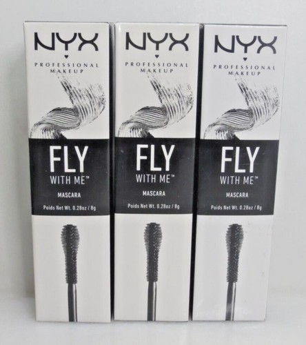 NYX PROFESSIONAL MAKEUP FLY WITH ME MASCARA FWM01 JET BLACK 0.28 OZ - LOT OF 3