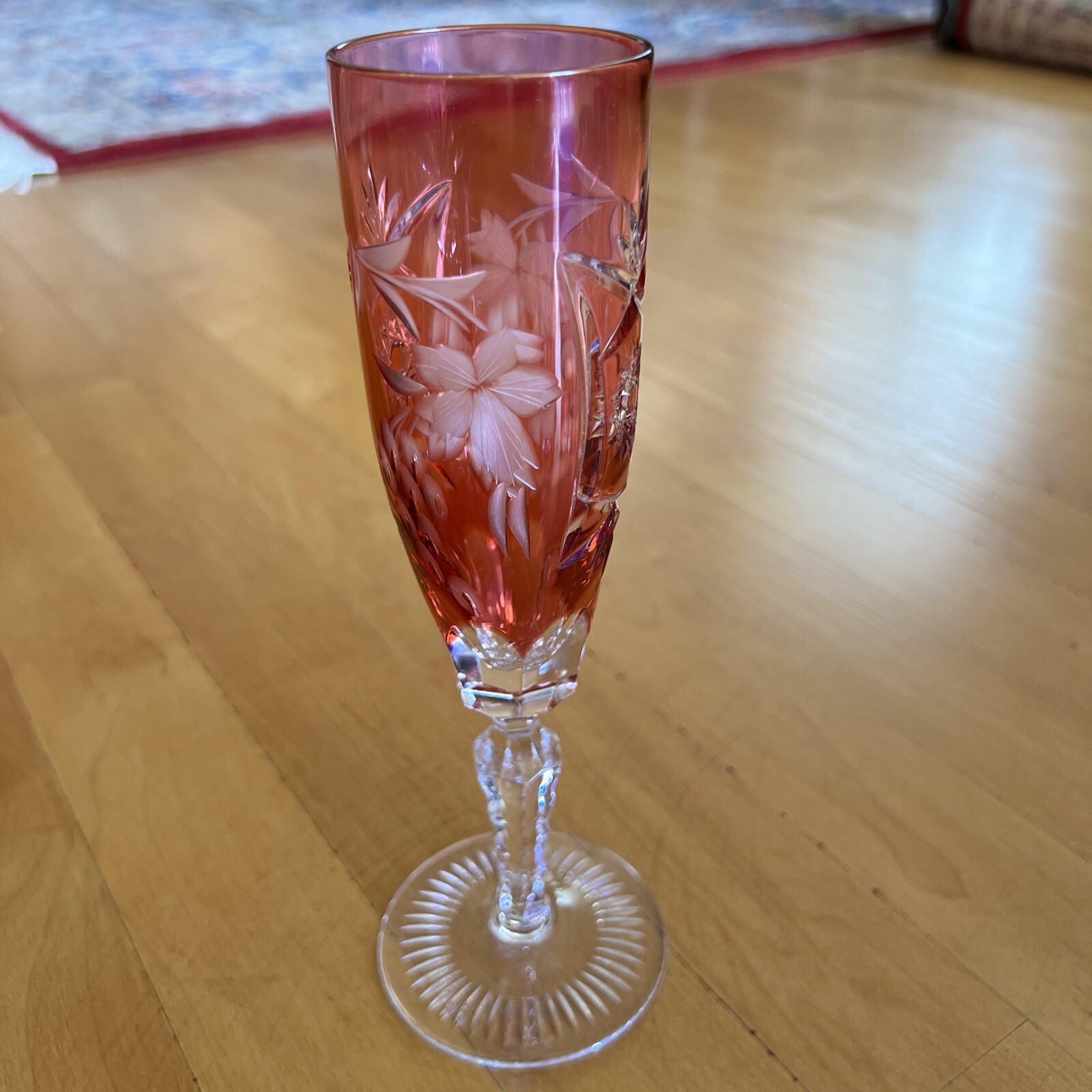 VINTAGE Ajka Nachtmann Bohemian Cranberry Pink Crystal Wine Champagne Flute 8.5"