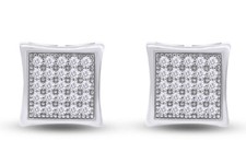 3/8ct Natural Round Diamond Kite Square Earrings With Screw Back 10K White Gold