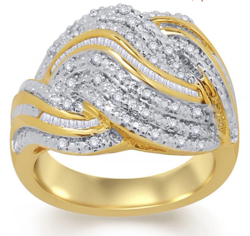 BEAUTIFUL LADIES 14K YELLOW GOLD FINISH DIAMOND SIZE 7 DESIGNER RING - Image 2 of 4