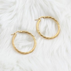 Authentic Great Yellow Gold Plated Twisted Texture 1.4" Round Earrings