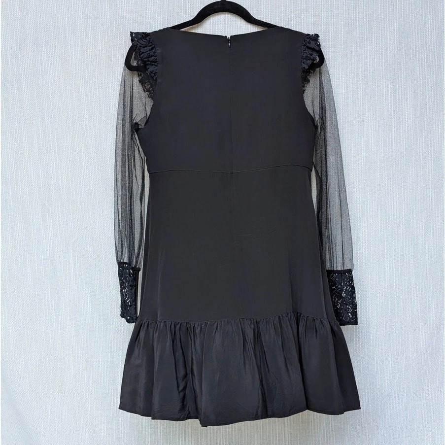 For Love & Lemons Kate Black Silk Blend Long Sleeve Mini Dress, size M - Image 3 of 4