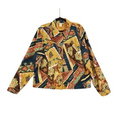 Coldwater Creek Womens Linen Blend Button Front Jacket Size XL Beaded Patchwork