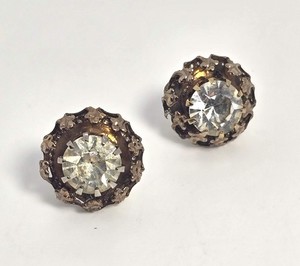 Authentic Golden flower rhinestone gold plated vintage stud earrings