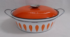 Vintage Catherine Holm LOTUS Orange & White Enamel 10 1/2" Casserole Pot