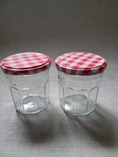 Lot of 2 Empty Bonne Maman 13 oz Glass Preserve Jars Red White Gingham Lids EUC
