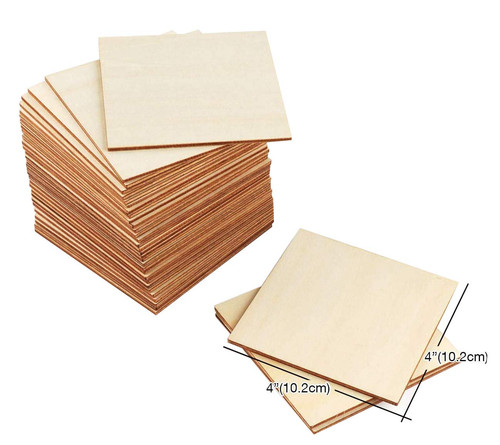Unfinished Wood Pieces 50 Pcs 4"x4" Inch Wooden Cutout Tiles Blank Wood Slice...