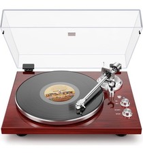 Belt Drive Turntable System Bluetooth RCA USB MP3 Anti-Skating Red Silver Clear