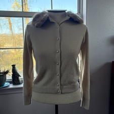 Vintage 1950s Jaymar New York Cardigan Mink Fur Collar Union Made USA Orlon