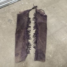 VINTAGE LEATHER SUEDE WESTERN FRINGE TASSEL PURPLE CHAPS ADJUSTABLE