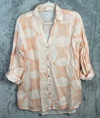 Joie Women's Blouse Floral Linen Roll Tab Long Sleeve Button Up Shirt Tunic M