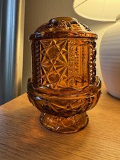 Indiana Glass Stars and Bars Amber Fairy Lamp Candleholder Vintage - read