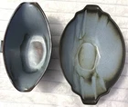 Frankoma Vintage Pottery Serving Bowls 201 & 6S In RARE BLUE Woodland Moss