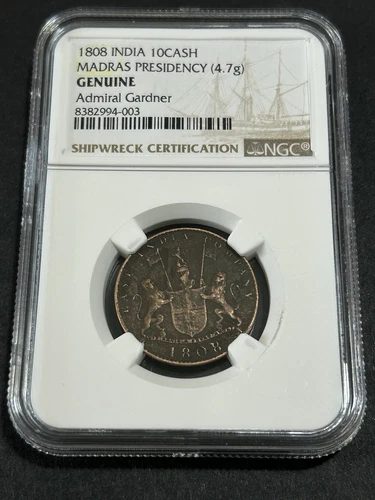 1808 India Madras Presidency 10cash NGC Genuine **SHIPWRECK** LOW Shipping!!!