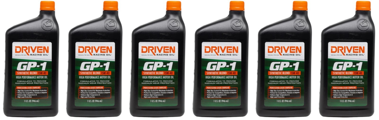 Driven Racing 15W-40 GP-1 Synthetic Blend Engine Oil 1 quart Set of 6 19406
